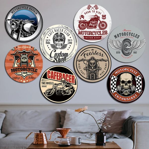 Old School Motorcycle Round Metal Plaque new Signs Vintage American Motorcycles Parts 2025 Poster Garage Moto Club Wall Decoration