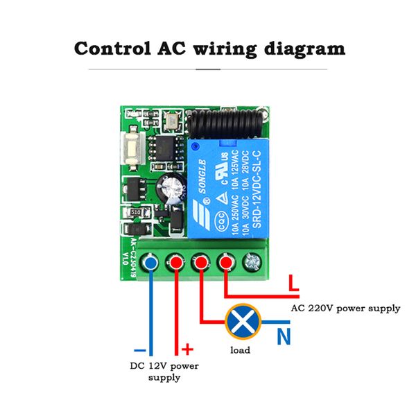 433Mhz RF Remote Control Switch for Learning Code Transmitter Remote DC 12V 1CH Relay Receiver Module