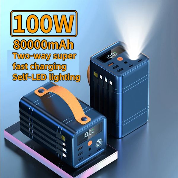 60000mah Two Way PD100W DC Emergency Lamp Portable Multi-compatible Self-contained Line Outdoor Travel Fast Charge Power Bank
