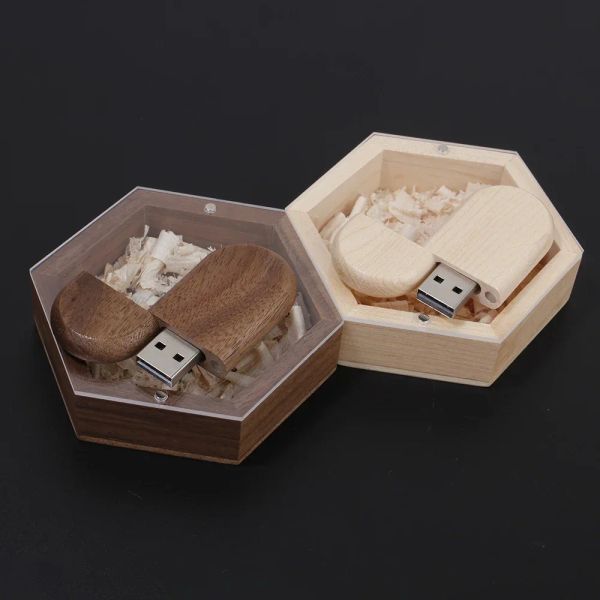 High Speed USB 3.0 Flash Drive 128GB Wood Box Free Logo Pen Drive 64GB Creative Gifts Memory Stick 32GB U disk Heart Memory card