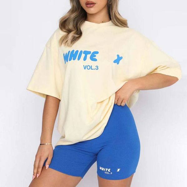 

T-Shirts Sweatshirts New summer High quality WF-Women Women's Letter Piece Outfits FOX Neck Short BLACK WHITE Sleeve Sweatshirt and Pants Set Tracksuit A3