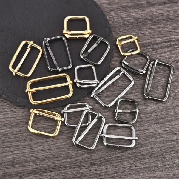 5pcs Metal Slides Tri-Glides Wire-Formed Roller Pin Buckles Adjuster Bag Strap Accessories Square Ring Buckles DIY Needlework