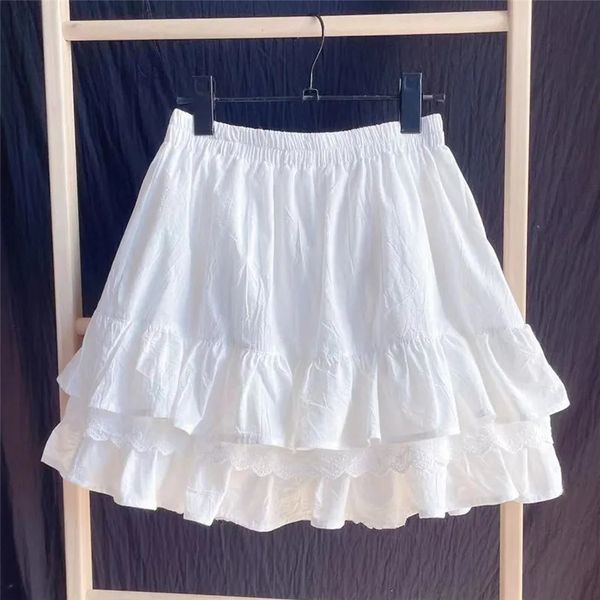 Ruffles Lace Patchwork Cotton White Mini Skirt High Waist ALine Skirts For Women 2024 Summer
