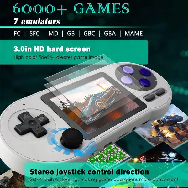 SF2000 Handheld Game Console 16G 6000 Games Portable Retro Video Game Console AV Output 3 Inch IPS Screen Handheld GamePlayer