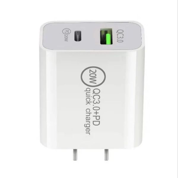 Travel Wall Charger 20W PD 3.0 USB TO C Fast Power Adapter Cable for Iphone Samsung Huawei Xiaomi US EU Plug White Color 100pcs/box