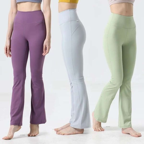 

LL Designer Lady Yoga Pants Sports And Leisure Trousers Bell-Bottoms HighWaist Pant Women New Outfits Free Shipping Promotion Lycra Fabric Has The Original Logo, Bell bottomed pants misty bean green