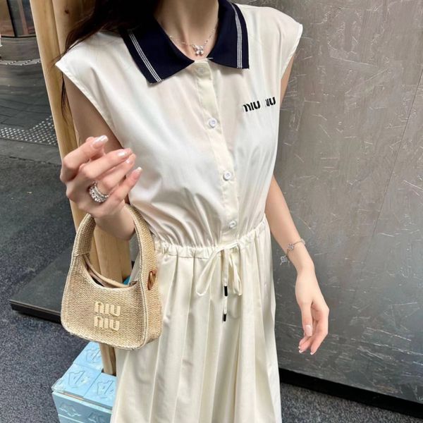 designer dress women summer dress miui skirt New Academy Style navy lapel sleeveless dress, White
designer dress women summer dress miui skirt New Academy Style navy lapel sleeveless dress, White