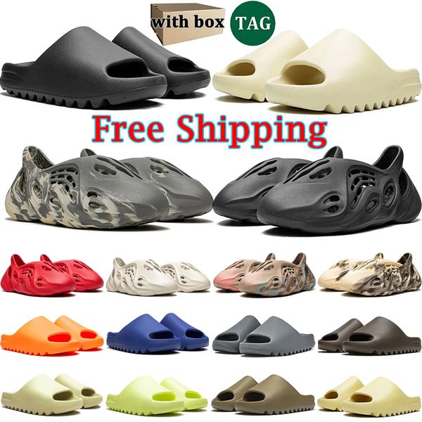 

Free Shipping With box designer slippers men women yeezey slide Bone Black White Desert Sand Earth Brown Glow Green Moon Gray mens sandals outdoor shoes 36-47, Color 1