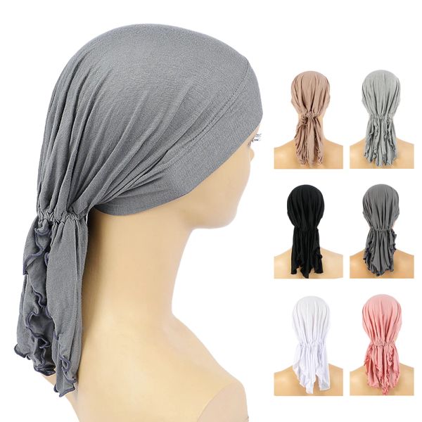 

Trendy Women Outdoor Cycling Windproof Hat Wrap Headscarf Ladies Girls Headband Cap Mercerized Cotton Tail Pullover Hat, Khaki