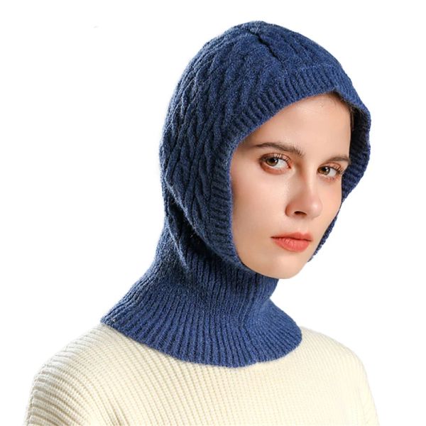 

2022 Pullover Cap Lady Women Warm Ring Scarf Winter Knitted Balaclava Hat Woolen Yarn Beanie Outdoor Snood Collar Muffler New, Wb38-3