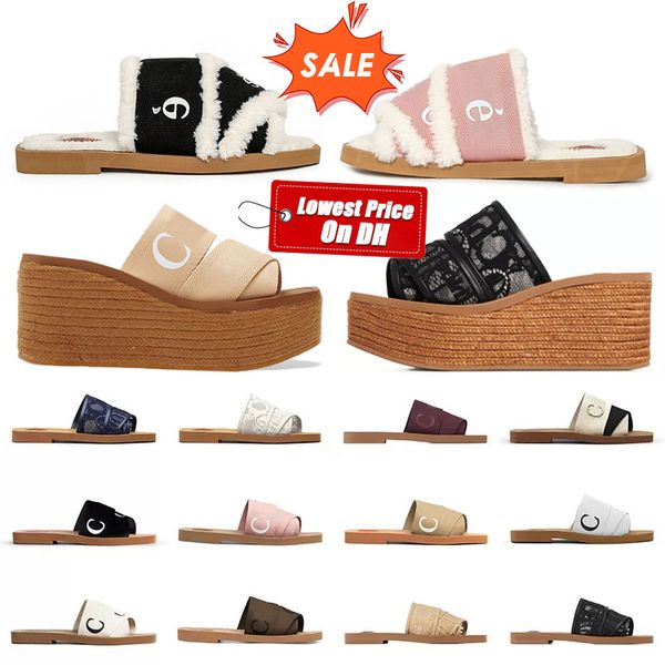 

Luxury Sandals Famous Designer Women Slippers Woody Flat Mules Slides Mila Platform Cloud Soft Shoes Embroidered Linen High Heel Sandale Espadrille Wedge Sliders, Random color2