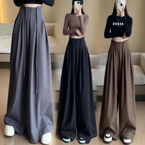 

New Popular Suit Pant Womens Spring Summer Loose High Waist Wide Leg Pants in Suit Pants with High Design Sense luxurious floor length tall pants S, Khaki