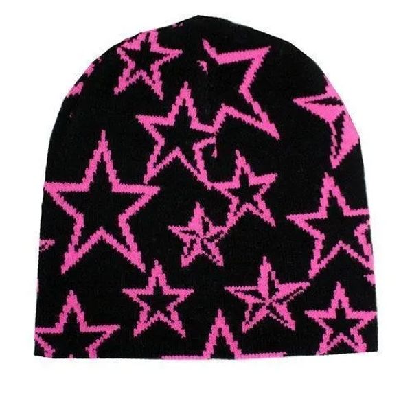 

Cap Knitted Pullover Wool Hat Caps Star Printed Warm Hat Hip-hop Beanie Street Punk Winter Knitted Cap Gothic Unisex Hats, Black