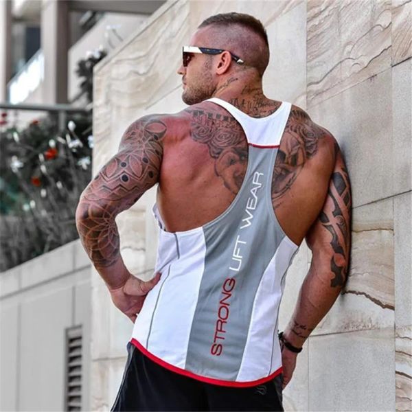 

Mens Bodybuilding Tank top Gyms Fitness sleeveless shirt 2024 New Male Cotton clothing Fashion Singlet vest Undershirt Hombre shirts, White 2