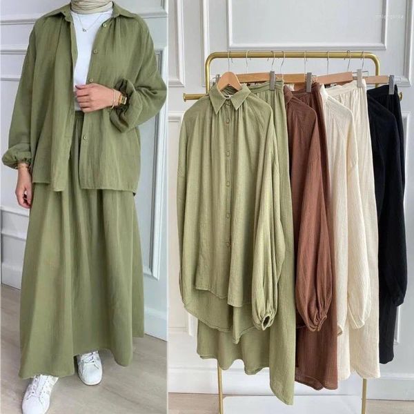 Ethnic Clothing 2 Piece Long Sleeve Shirt Skirts Eid Muslim Women Elegant Sets Abaya Dubai Turkey Islamic Casual Tops Solid Color Skirt
Ethnic Clothing 2 Piece Long Sleeve Shirt Skirts Eid Muslim Women Elegant Sets Abaya Dubai Turkey Islamic Casual Tops Solid Color Skirt