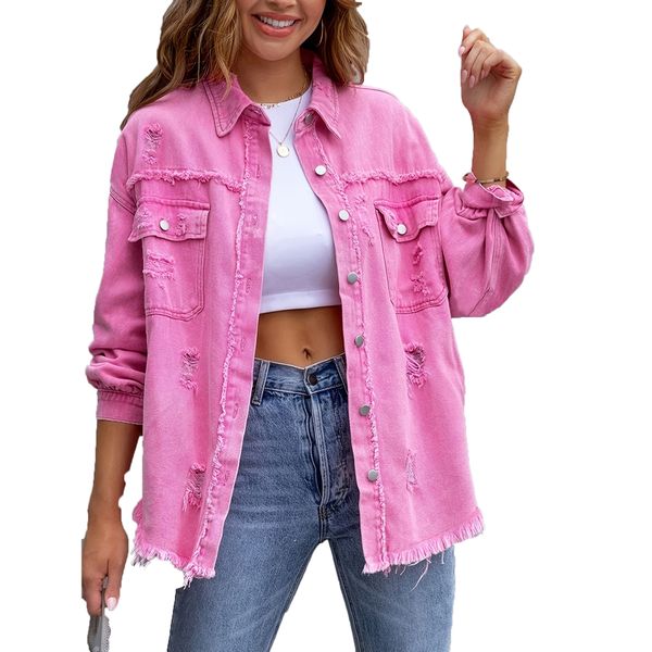 Womens Jacket Designer Coat Denim Jacket White Casual Lapel Neck Long Sleeve Re…