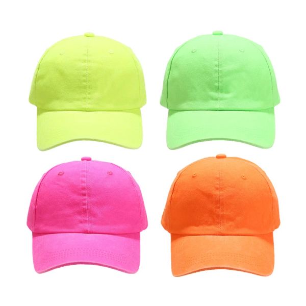 

Unisex Fluorescent Neon Color Baseball Cap Fashion Streetwear Hip Hop Snapback Washed Cotton Baseball Hat For Men Women, Black