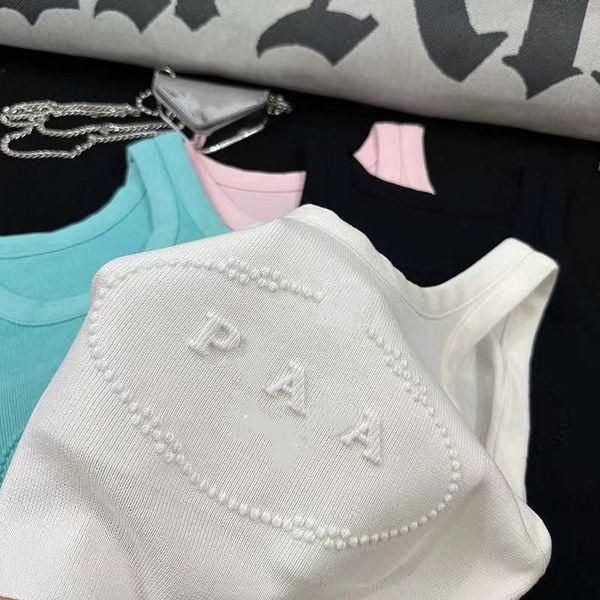 Designer High Quality Knitted Triangle Label Camisole Vest Fashion Embossed Alphabet Logo Embroidery Elastic Round Neck Wide Strap Sleeveless Women's Tanks, Blue
Designer High Quality Knitted Triangle Label Camisole Vest Fashion Embossed Alphabet Logo Embroidery Elastic Round Neck Wide Strap Sleeveless Women's Tanks, Blue