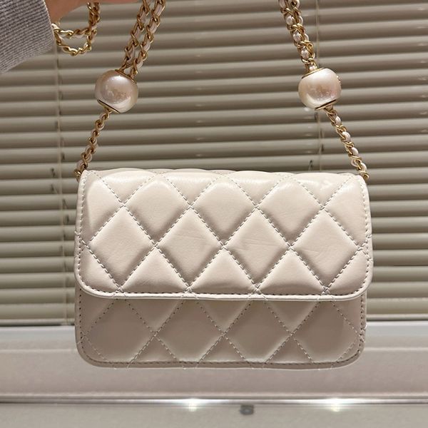 Designer Women Pearls Quilted Flap Shoulder Bag Smooth Cowhide Leather Quilting Mini Woc Clutch Handbag Lady Adjustable Chain Strap Pouch Bags Mirror Quality, Pink
Designer Women Pearls Quilted Flap Shoulder Bag Smooth Cowhide Leather Quilting Mini Woc Clutch Handbag Lady Adjustable Chain Strap Pouch Bags Mirror Quality, Pink