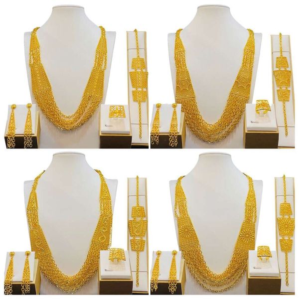 New Gold Plated Dubai Bride Necklace Earrings Ring Bracelet Indian Women's Jewelry Set Women's Daily Party And Wedding Season
New Gold Plated Dubai Bride Necklace Earrings Ring Bracelet Indian Women's Jewelry Set Women's Daily Party And Wedding Season