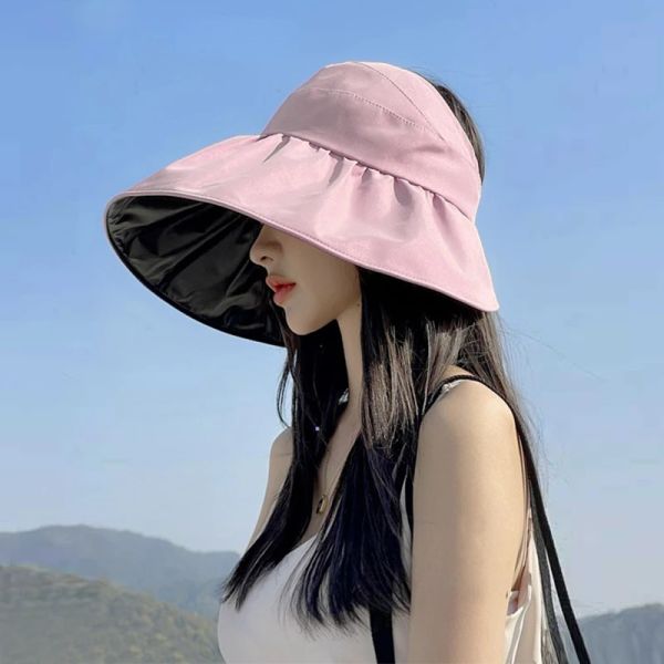 

Summer Double-layer Fisherman Hat Women's Empty Top Sun Hat Outdoor UV Protection Foldable Sunshade Hat Sunscreen Sun Hat, Yellow