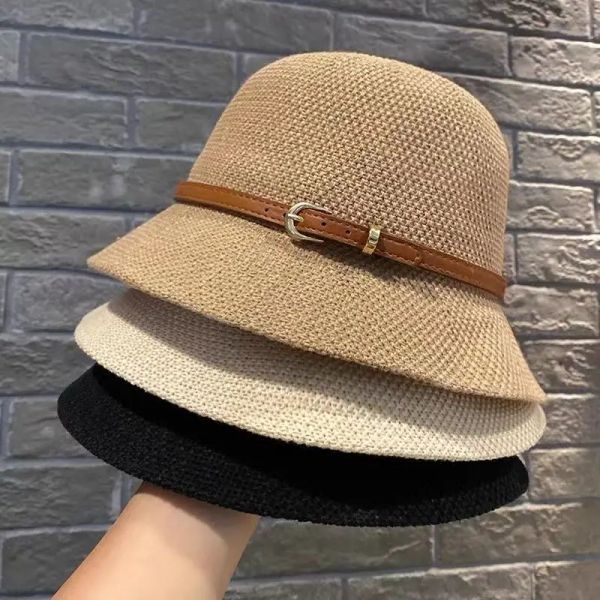 

New Women's Sun Hat Simple Linen Breathable Refreshing Hat Summer Travel Sunscreen Sun Ribbon Decoration Foldable Straw Hat Gift, Beige