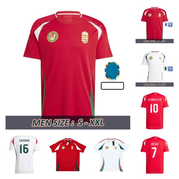 

Hungary Soccer Jerseys 2024 SZOBOSZLAI GAZDAG ROLAND New 2026 QualifIers Hungarians Football Jersey Team Men Set Home Red Away White Football Shirt Uniform Chinese, Away fans+euro cup patch