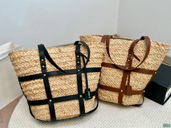 

Women's Summer Beach Bag Grass Woven Bag Large Capacity Handbag Letter Decoration Designer Bag, Black