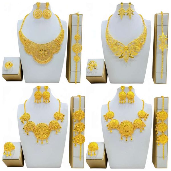 Dubai Gold Jewelry Saudi Bride Necklace, Bracelet, Earring Ring, Women's Four Piece Set Women's Party Or Wedding Decoration
Dubai Gold Jewelry Saudi Bride Necklace, Bracelet, Earring Ring, Women's Four Piece Set Women's Party Or Wedding Decoration