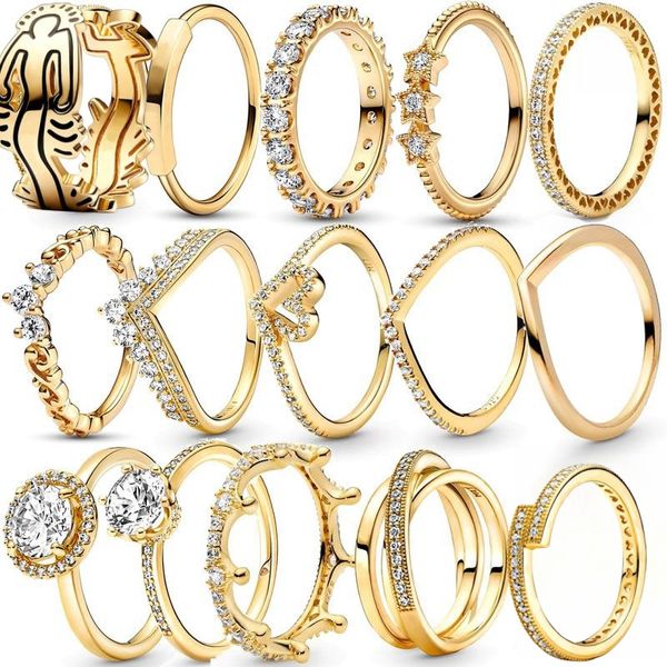 

Love Ring designer rings 925 Silver Women Fit Ring Original Heart Crown Fashion Rings Gold Plated Zircon Sparkling Princess Wishbone