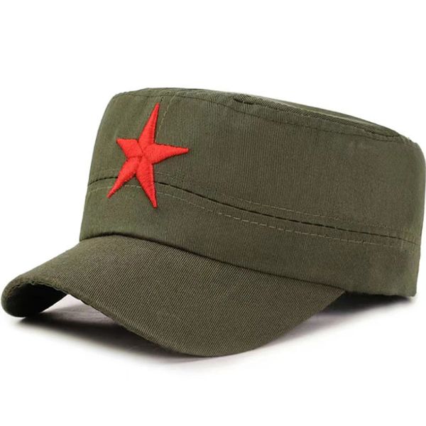 

Classic Men Military Hats with Red Star Unisex Army Flat Baseball Cap Camouflage Fishing Hat Peaked Cap Fashion Soldier Hat, Five-pointed star-2