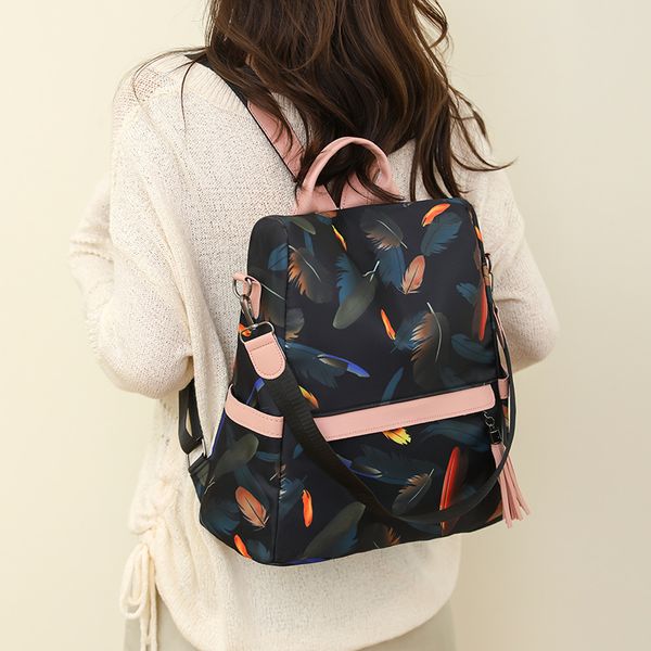 Personality women shoulder bag shopping travel light waterproof Oxford casual backpack sweet feather printing womens handbag fashion contrast leather backpack, Khaki
Personality women shoulder bag shopping travel light waterproof Oxford casual backpack sweet feather printing womens handbag fashion contrast leather backpack, Khaki