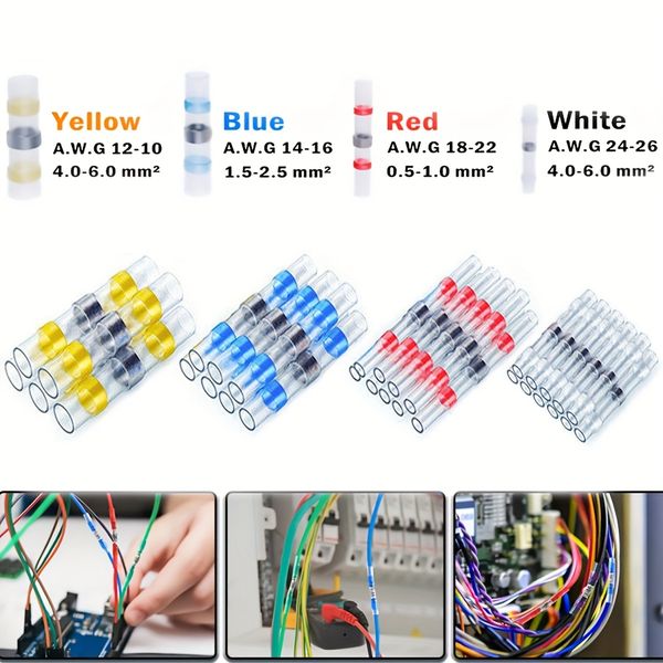 140PC Solder Seal Wire Connectors Electrical Connectors Heat Shrink Wire Connectors Waterproof Electrical Cable Butt Terminals