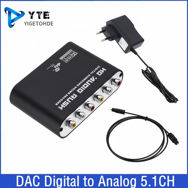 YIGETOHDE AC3 Audio Digital to Analog 5.1 Channel Stereo DAC Converter Optical SPDIF Coaxial AUX 3.5Mm to 6RCA Decoder Amplifier