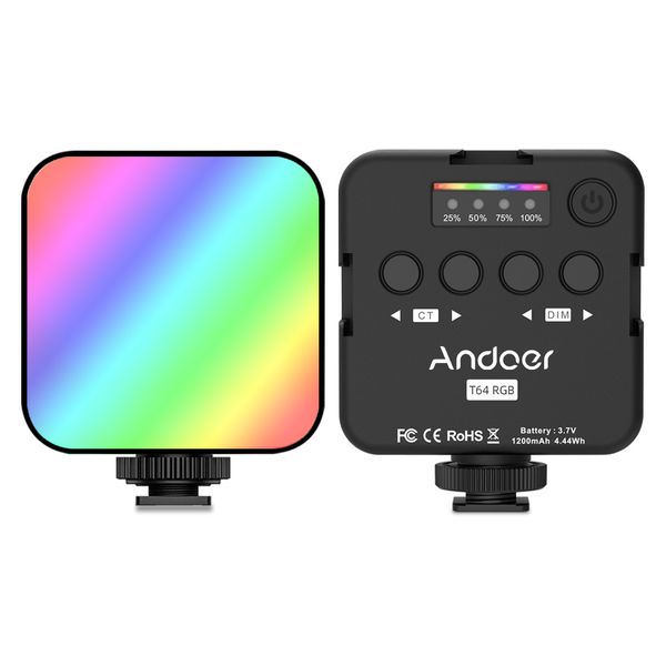 T64RGB 65LEDs Pocket Led Light Mini Video Lamp RGB Photography Light 2500K-9000K 3 Cold Shoe for Live Streaming Home Studio