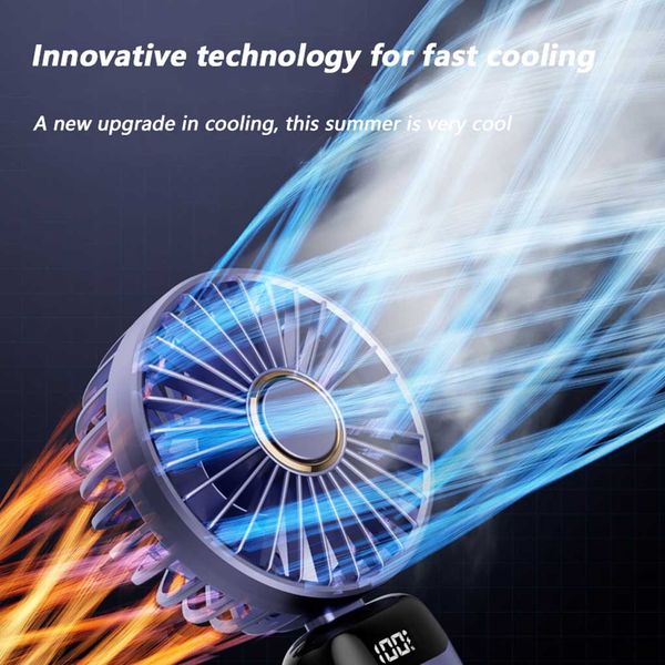 Portable Multifunctional Folding Fan Rechargeable Handheld Fan 5 modes Adjustable Electric fan With Base and Neck Lanyard