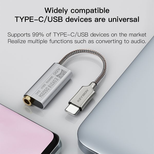 KEYSION ES9318 DSD256 HIFI DAC Headphone Amplifier USB Type C to 3.5mm Audio Adapter 32bit 384kHz Decoder for iPhone 15 Pro Max