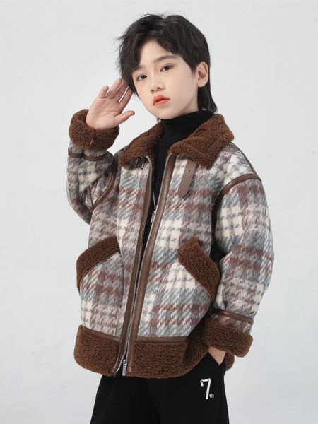 Boys plush warm jacket for children's autumn and winter wear, new Korean version of western-style children's clothing plaid fur integrated jacket, Checkered chocolate
Boys plush warm jacket for children's autumn and winter wear, new Korean version of western-style children's clothing plaid fur integrated jacket, Checkered chocolate