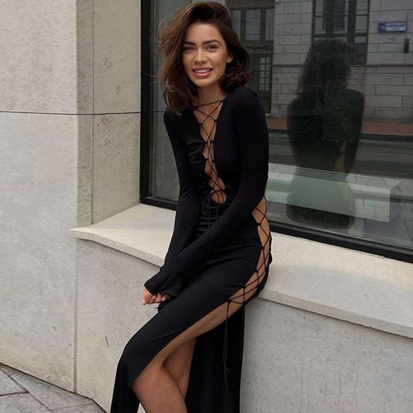 European and American foreign trade women' clothing 2022 autumn new sexy hollow lace up slim fit slit long sleeved dress women' stock, White
European and American foreign trade women' clothing 2022 autumn new sexy hollow lace up slim fit slit long sleeved dress women' stock, White