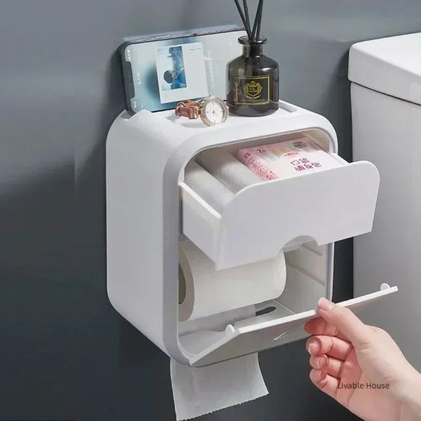 Toilet Paper Holder Box holder Bathroom Rack 2025 Waterproof Reel Tissue Storage Box Punch-free new Kitchen Bathroom Storage Holder