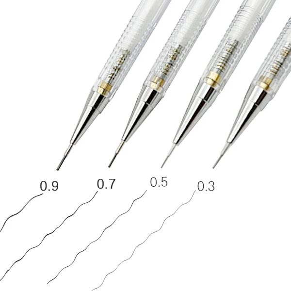 Transparent Mechanical Pencil 0.3, 0.5, 0.7, 0.9mm with Lead Refills Set for Sketching Automatic Pencils Art Drawing Painting