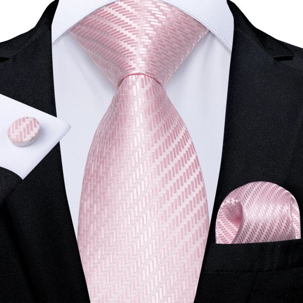 Pink Plaid Striped Silk Ties for new Men Pocket Square 2025 Cufflinks Wedding Party Accessories Gift 150cm Length Neck Tie Set