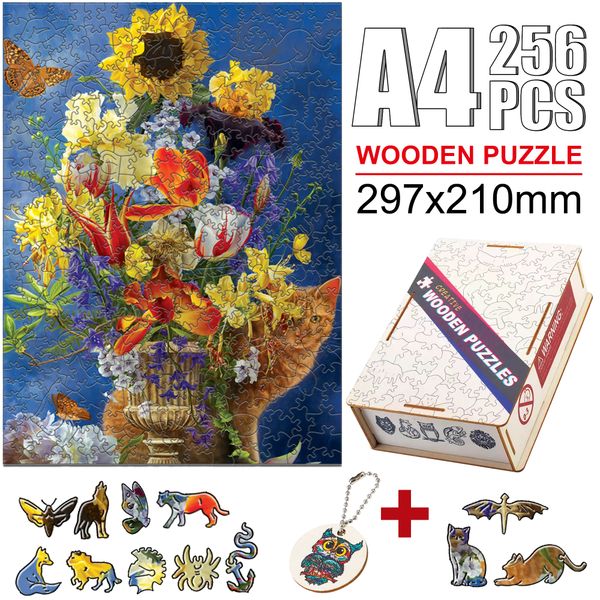 Pretty Wooden Animal Jigsaw Puzzle Brightly Colorful DIY Crafts Interesting Family Educational Interactive Games For Adults Kids