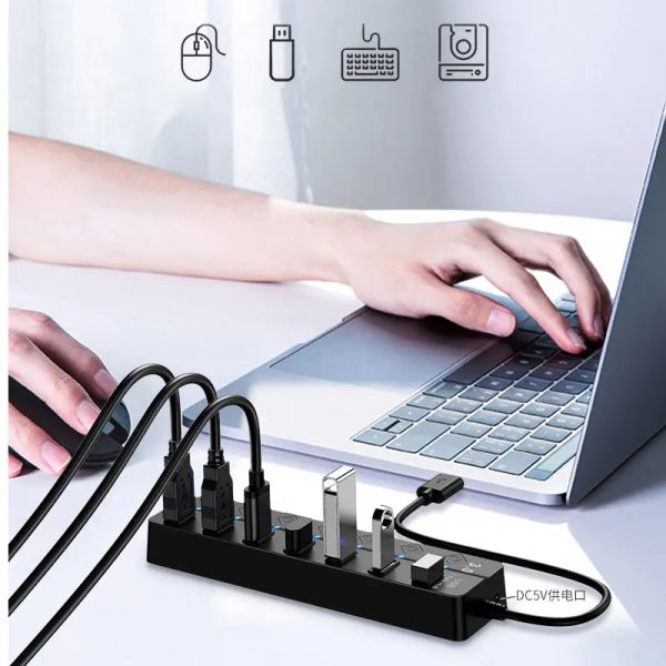4/7 in 1 USB 3.0 Multi USB Splitter Hub USB Hub Use Power Adapter Multiple Expander Switch 30CM Cable Hub Docking Stations