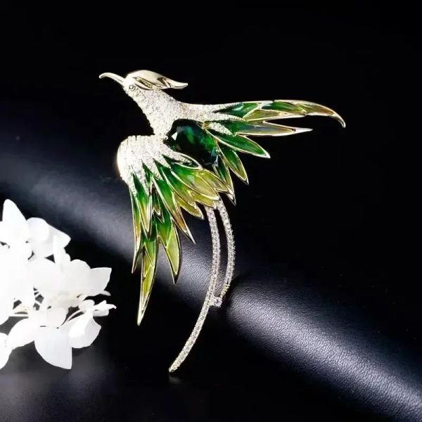 Temperament Phoenix Brooch Exquisite Rhinestone new Long Tail 2025 Phoenix Crystal Pins Color Painted Oil Suit Accessories Jewelry Gift