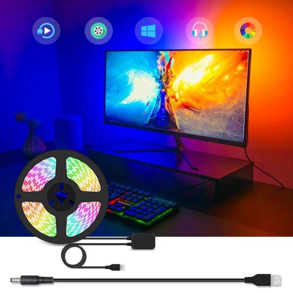 Smart Ambient Led PC Backlight Gaming Computer Monitor 5V WS2812b RGBIC Sync Screen Color USB Led Light Strip For Windows