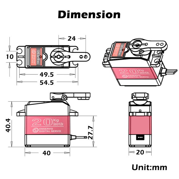 DS3218 PRO Waterproof Servo 20KG 180 270 Degree High Speed servo Metal Gear Digital Servo RC Servo for 1/8 1/10 Scale RC Cars
