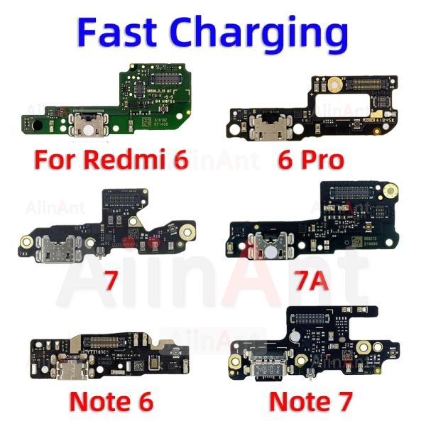 Aiinant Bottom USB Charger Board Dock Connector Charging Port Flex Cable For Xiaomi Redmi Note 6 7 6A 7A Pro Plus Phone Parts