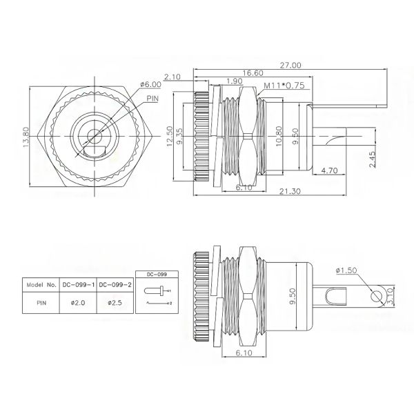 10Pcs DC099 5.5x2.1mm Metal Plastic Male Plug DC Power Socket Female Jack Screw Nut Panel Mounting Connector