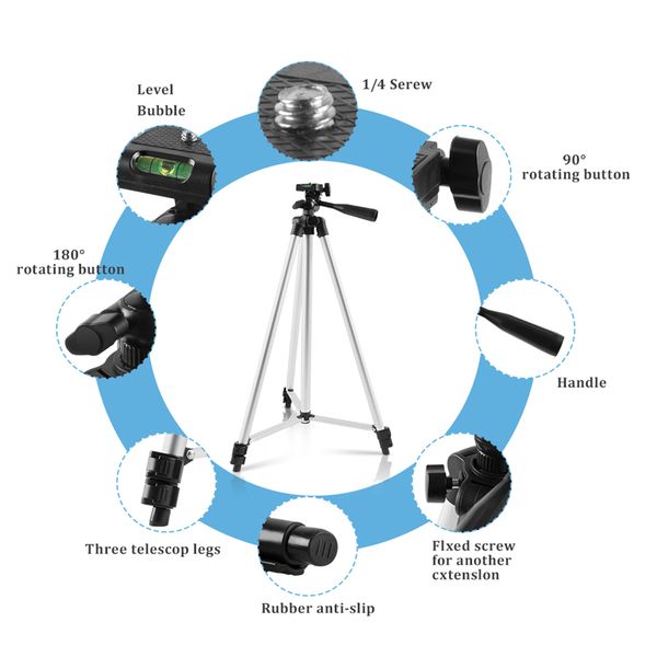 40/59inch Tripod For Phone Adjustable Aluminum Alloy Portable Tripod Stand With Cell Phone Mount & Remote Shutt For Youtube Live